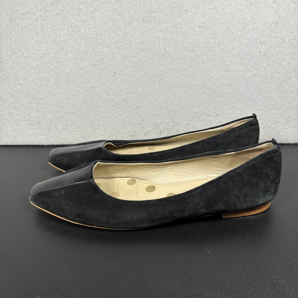 Boden Black Suede Ballet Flats Glossy Everyday Dress Shoes Slip On Size 41/9.5